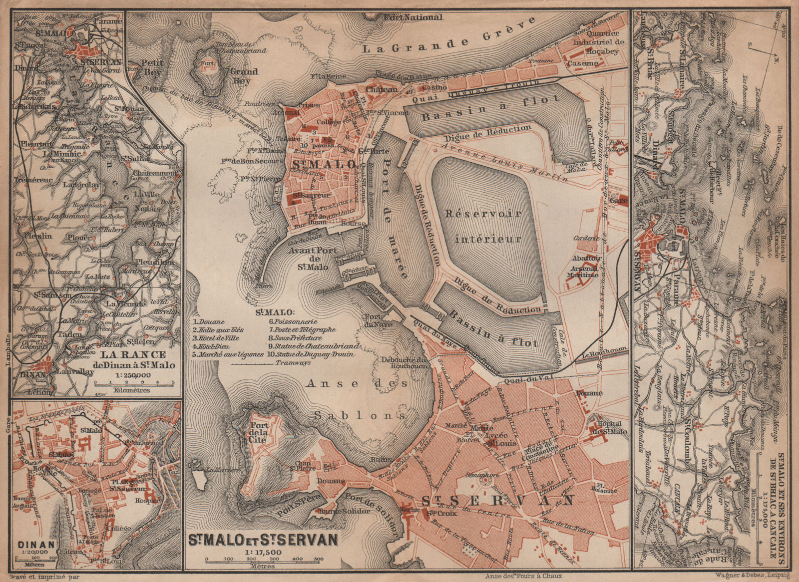 LA RANCE. ST MALO, ST SERVAN & DINAN town city plans. Ille-et-Vilaine 1899 map